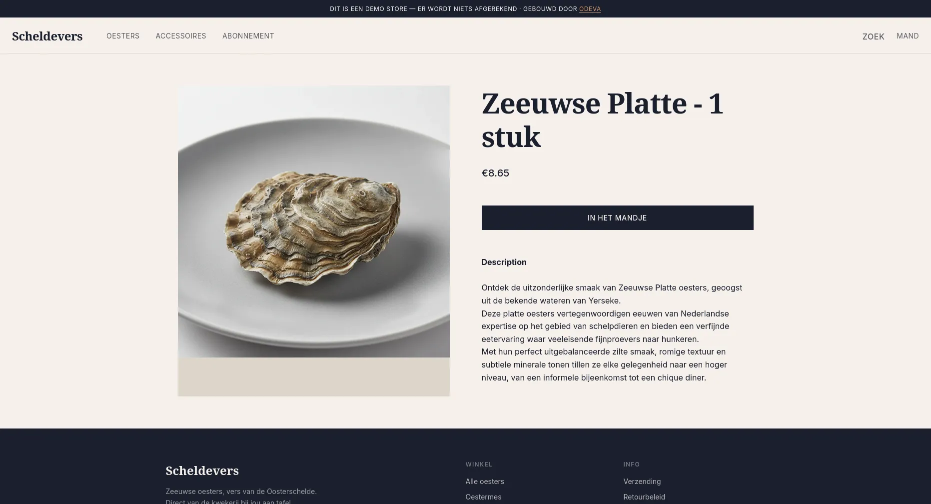 Productpagina Zeeuwse Platte met add-to-cart flow