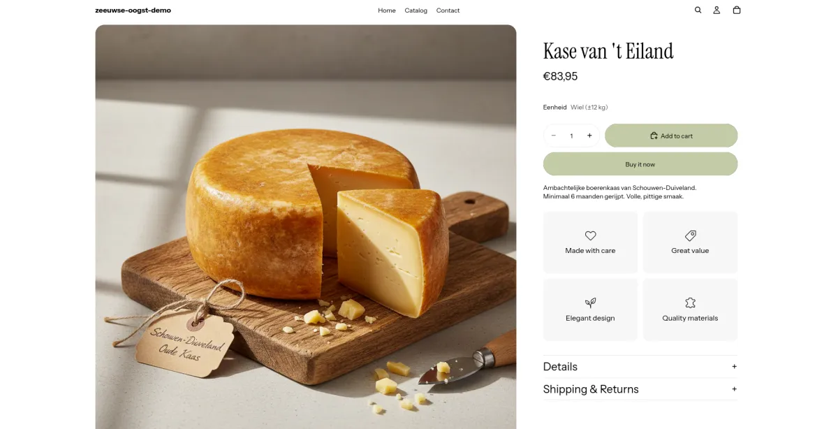 B2B productpagina Kase van 't Eiland met staffelprijzen