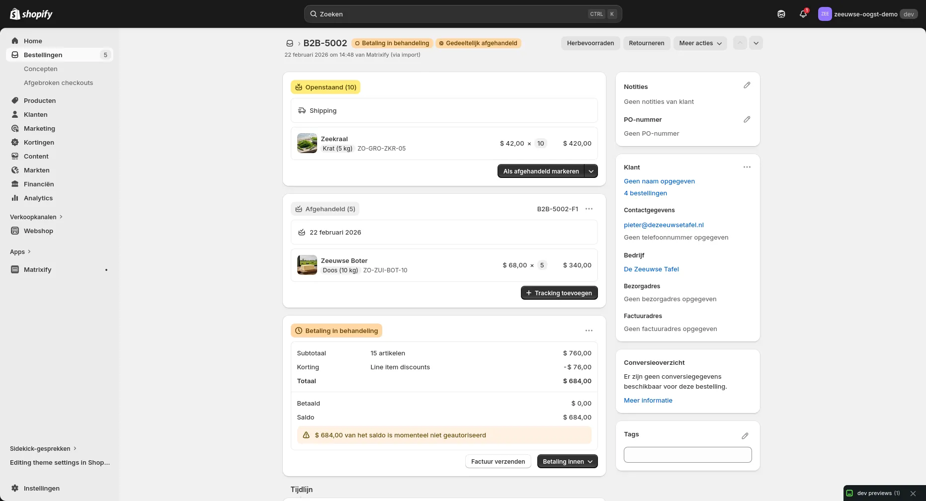 B2B order B2B-5002 met betaalcondities en staffelkorting