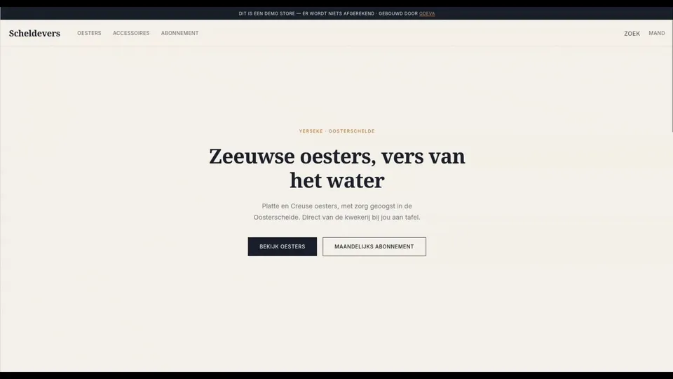 Scheldevers storefront walkthrough: homepage, collectie en productpagina