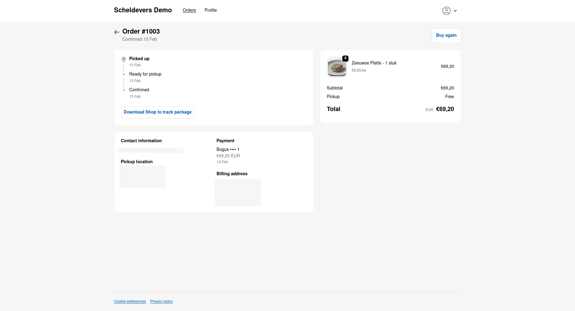 Orderbevestigingspagina in klantaccount