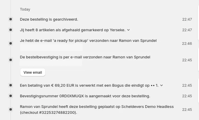 Volledige ordertijdlijn in Shopify Admin
