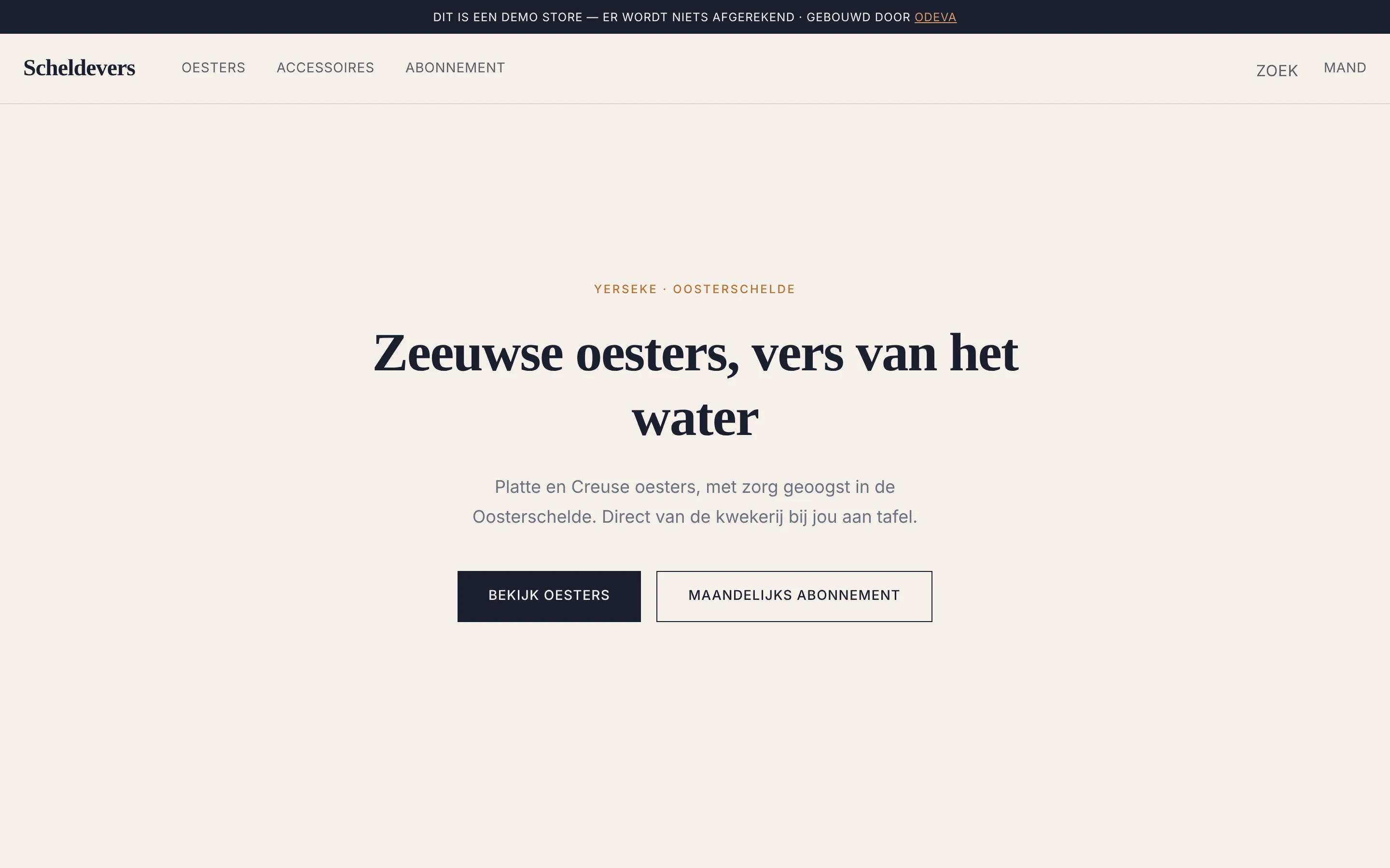 Startpagina van de demowebshop Scheldevers